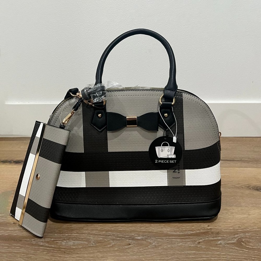 Vegan Peta Approved Black & White Tote Bag w/Shoulder Strap